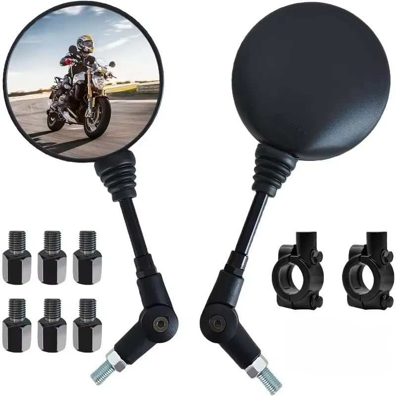 Klappbare runde Motorrad-Rückspiegel M8/M10 Set (Lenkerklemme)